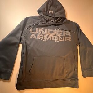 Under Armour Mens ColdGear Storm Hoodie Black Loose Fit Pullover LG Graphic Logo